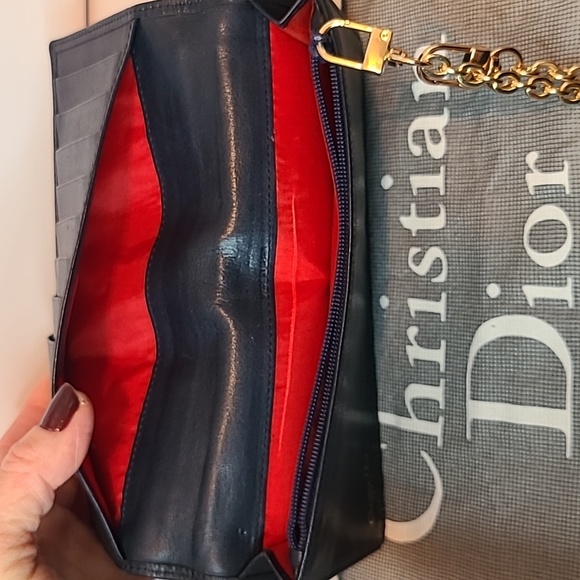 DIOR VINTAGE 90'S FOLIO CD MARK LONG WALLET NAVY LEATHER/RED INTERIOR/GOLD HRDWR - Picture 3 of 17